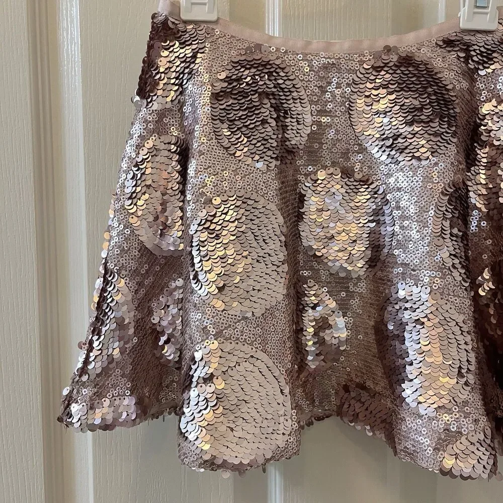 Mini Boden Sequin Polka Dot Skirt Lined Pink Champagne Girls Size 9-10